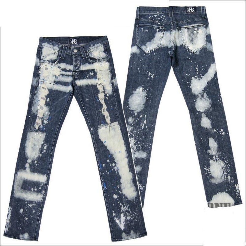 $178 ROCK & REPUBLIC  Deadlock BLUE Splatter DENIM Torn JEANS Vaughn ( 28 )